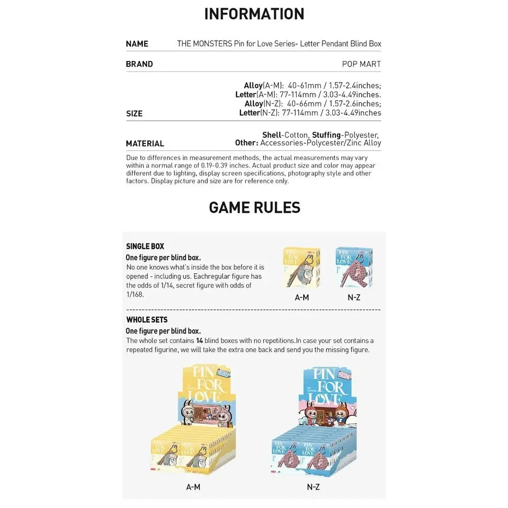 POP MART THE MONSTERS Pin for Love Series- Letter Pendant Blind Box (N-Z) - Picture 13 of 17